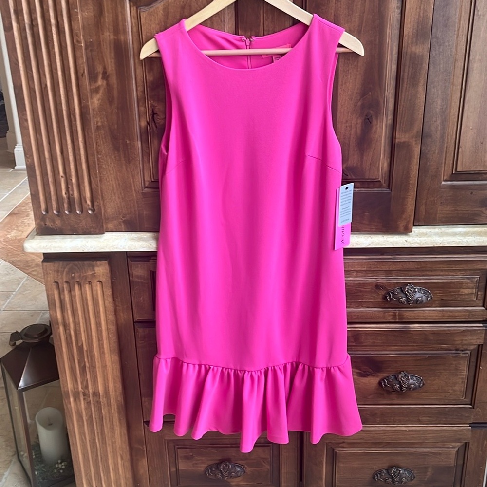Betsy Johnson Fuchia,  ruffle hem shift dress.  Size 8